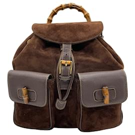 Gucci-Gucci Bamboo Backpack in Brown Suede and Leather-Brown