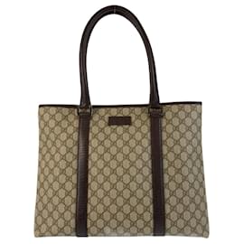 Gucci-Gucci Beige Brown GG Supreme Tote Bag-Brown,Beige