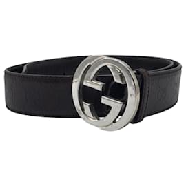 Gucci-Gucci Interlocking G Brown Silver Leather Belt-Brown,Silvery
