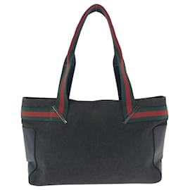 Gucci-Gucci Sherry Line Denim Tote Bag-Brown,Silvery,Red,Green