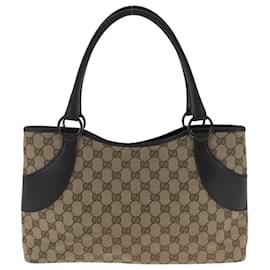 Gucci-Gucci Beige and Dark Brown GG Canvas Tote Bag-Beige,Dark brown