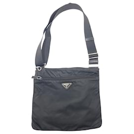 Prada-Prada Tessuto Triangle Logo Black Nylon Shoulder Bag-Black