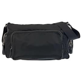 Prada-Prada Tessuto Triangle Logo Plate Messenger Bag-Black