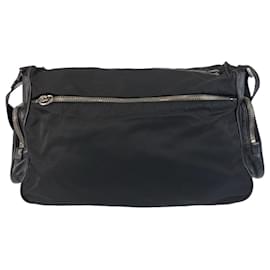 Prada-Prada Tessuto Triangle Logo Plate Messenger Bag-Black