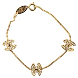 Chanel-CHANEL Vintage Coco Mark Gold Metal Rhinestone Bracelet-Golden