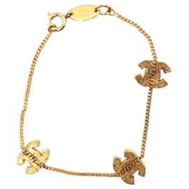 Chanel-CHANEL Vintage Coco Mark Gold Metal Rhinestone Bracelet-Golden