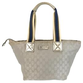 Gucci-Gucci Sherry Line Silver GG Canvas Tote Bag-Silvery
