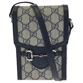 Gucci-Bolsa de Ombro Gucci 1955 Horsebit Cinza Marinho-Marrom,Azul marinho