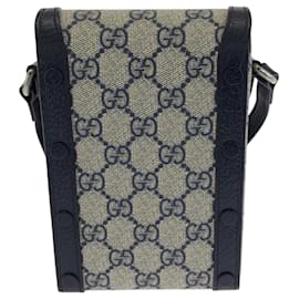 Gucci-Bolsa de Ombro Gucci 1955 Horsebit Cinza Marinho-Marrom,Azul marinho