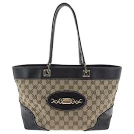 Gucci-Gucci Beige and Brown GG Canvas Tote Bag-Brown,Beige