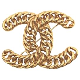 Chanel-Chanel Vintage Big Chain Coco Mark Gold Metal Brooch-Golden