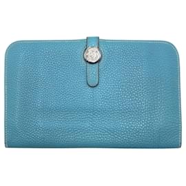 Hermès-Porte-monnaie GM Dogon Hermes en cuir Togo bleu-Bleu,Bleu clair