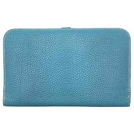 Hermès-Porte-monnaie GM Dogon Hermes en cuir Togo bleu-Bleu,Bleu clair