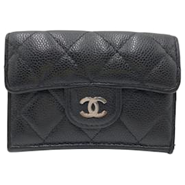 Chanel-Chanel Matelasse Coco Mark Black Leather Tri-fold Wallet-Black