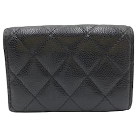 Chanel-Chanel Matelasse Coco Mark Black Leather Tri-fold Wallet-Black