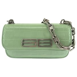 Balenciaga-Balenciaga Gossip Logo Light Green Leather Shoulder Bag-Light green