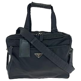 Prada-Prada Tessuto Triangle Logo Plate Shoulder Bag-Black
