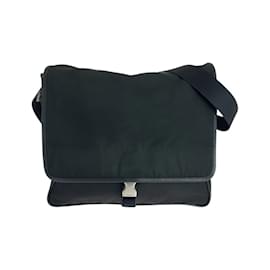Prada-Prada Tessuto Triangle Logo Plate Shoulder Bag-Black
