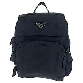 Prada-Prada Tessuto Triangle Logo Plate Backpack-Black