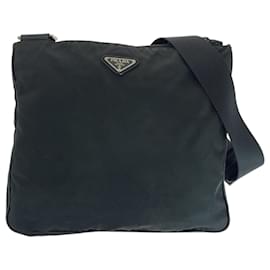 Prada-Prada Tessuto Triangle Logo Plate Shoulder Bag-Black