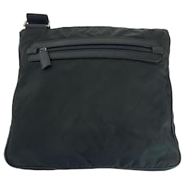 Prada-Prada Tessuto Triangle Logo Plate Shoulder Bag-Black