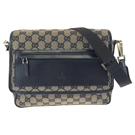 Gucci-Gucci Beige and Black GG Canvas Messenger Bag-Black,Beige