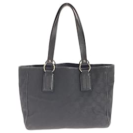Gucci-Gucci Black GG Canvas Leather Tote Bag-Black