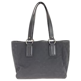 Gucci-Gucci Black GG Canvas Leather Tote Bag-Black