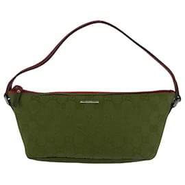 Gucci-Gucci Red GG Canvas Leather Handbag Pouch-Red