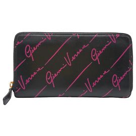 Versace Black and Pink Leather Long Wallet Black Pink
