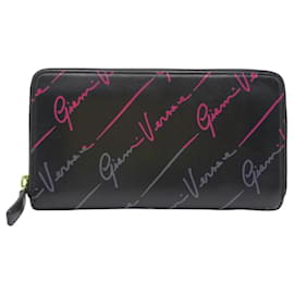 Versace-Versace Black and Pink Leather Long Wallet-Black,Pink