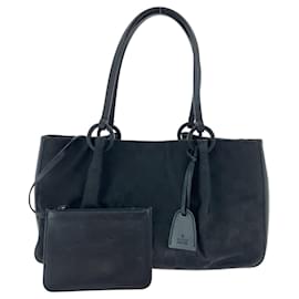 Gucci-Gucci Black GG Canvas Leather Tote Bag-Black