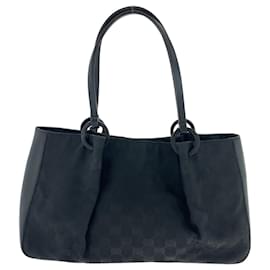 Gucci-Gucci Black GG Canvas Leather Tote Bag-Black