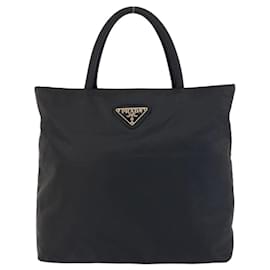 Prada-Prada Tessuto Triangle Logo Plate Tote Bag-Black