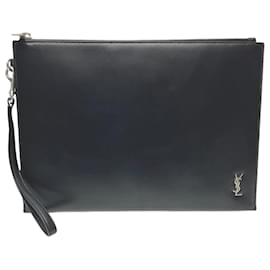 Yves Saint Laurent-Yves Saint Laurent Black Leather Clutch Bag-Black