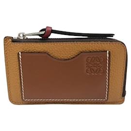 Loewe-Loewe Calfskin Coin Card Holder-Beige,Dark red