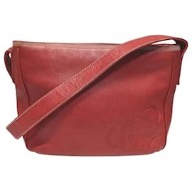 Loewe-Loewe Anagram Red Leather Shoulder Bag-Red