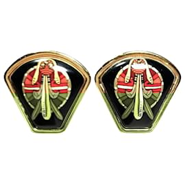 Hermès-Hermes Black and Gold Clip Earrings-Black,Golden
