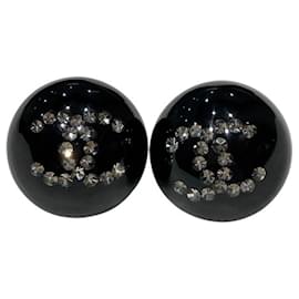 Chanel-Chanel Coco Mark Rhinestone Stud Earrings-Black,Other