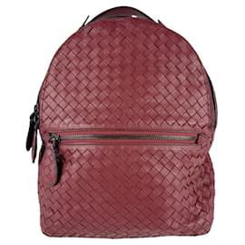 Bottega Veneta-Bottega Veneta Intrecciato Leather Backpack-Red
