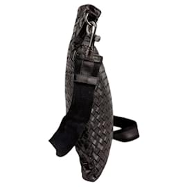 Bottega Veneta-Bottega Veneta Intrecciato Leather Canvas Shoulder Bag-Black,Dark brown