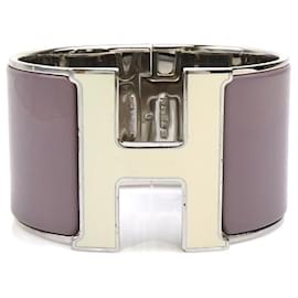 Hermès-Bracelet Bangle Click Clack H HERMES-Argenté,Blanc cassé,Violet foncé