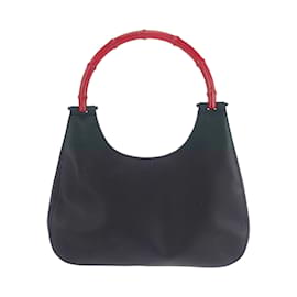 Gucci-Gucci Bamboo Black Red Leather Shoulder Bag-Black,Red
