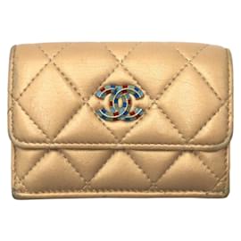 Chanel-Chanel Matelasse Gold Leather Tri-fold Wallet-Golden
