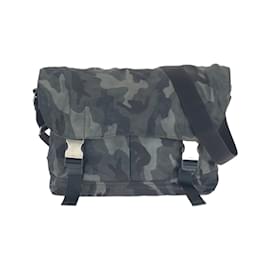 Prada-Prada Tessuto Triangle Logo Plate Shoulder Bag-Black,Khaki