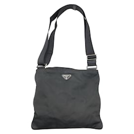 Prada-Prada Tessuto Triangle Logo Black Nylon Shoulder Bag-Black