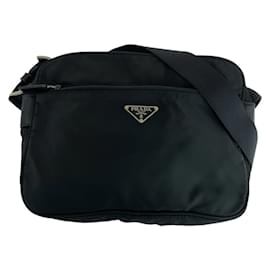 Prada-Prada Tessuto Triangle Logo Plate Shoulder Bag-Black
