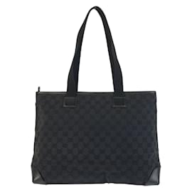 Gucci-Gucci Black GG Canvas Leather Tote Bag-Black