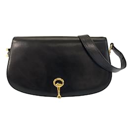 Gucci-Gucci Horsebit Black Leather Shoulder Bag-Black