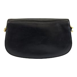 Gucci-Gucci Horsebit Black Leather Shoulder Bag-Black